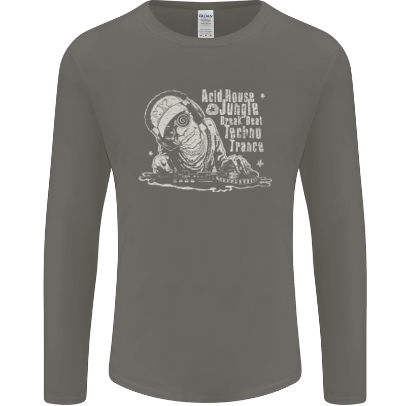 Twisted DJ Decks Vinyl DJing Acid House Mens Long Sleeve T-Shirt Charcoal