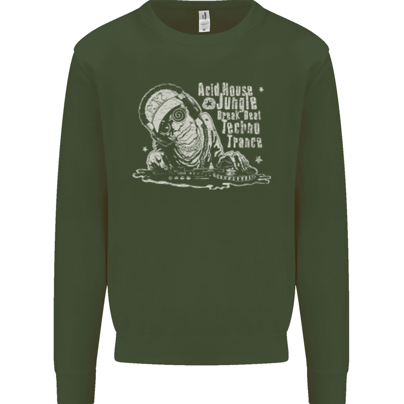Twisted DJ Decks Vinyl DJing Acid House Mens Sweatshirt Jumper Forest Green