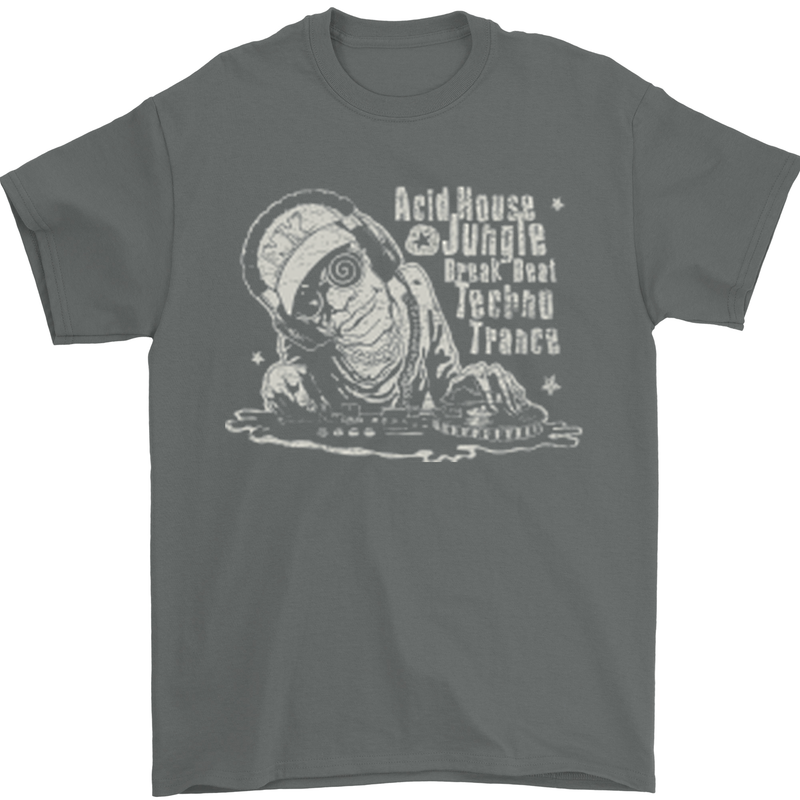 Twisted DJ Decks Vinyl DJing Acid House Mens T-Shirt Cotton Gildan Charcoal