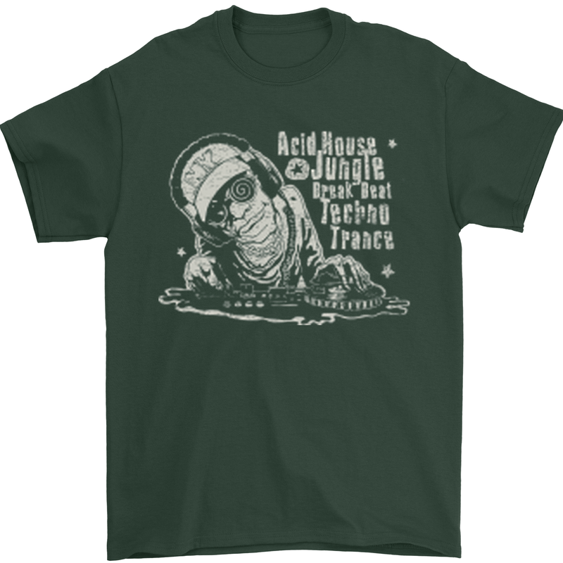 Twisted DJ Decks Vinyl DJing Acid House Mens T-Shirt Cotton Gildan Forest Green