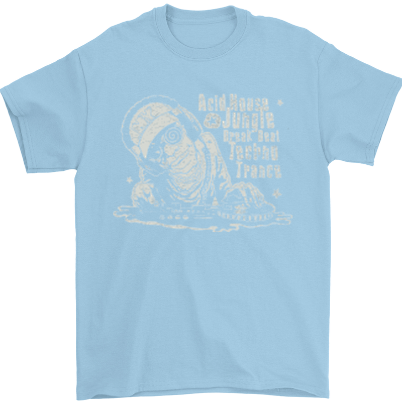 Twisted DJ Decks Vinyl DJing Acid House Mens T-Shirt Cotton Gildan Light Blue