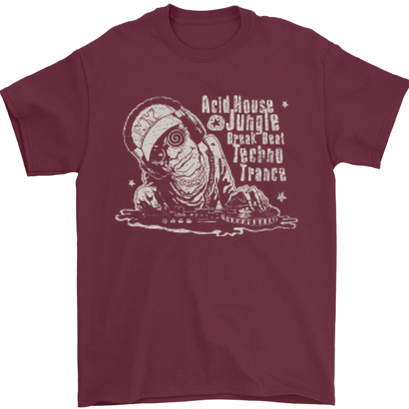 Twisted DJ Decks Vinyl DJing Acid House Mens T-Shirt Cotton Gildan Maroon