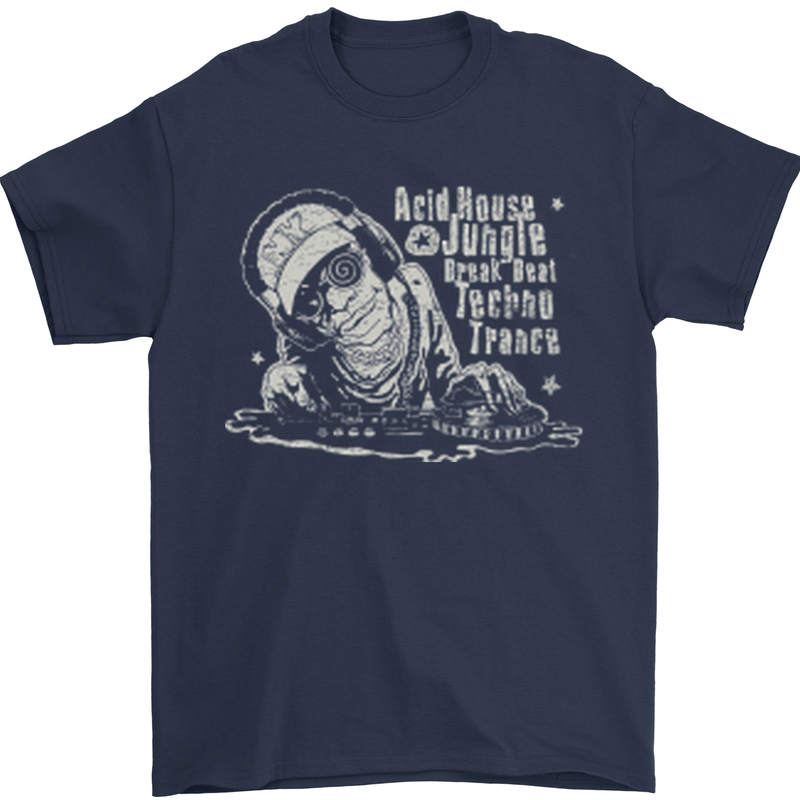 Twisted DJ Decks Vinyl DJing Acid House Mens T-Shirt Cotton Gildan Navy Blue