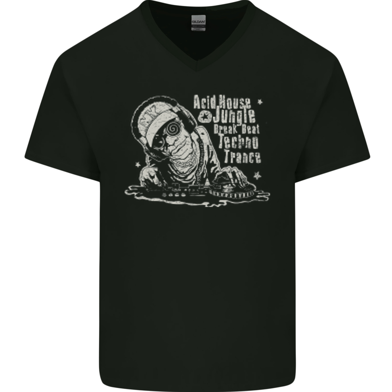 Twisted DJ Decks Vinyl DJing Acid House Mens V-Neck Cotton T-Shirt Black