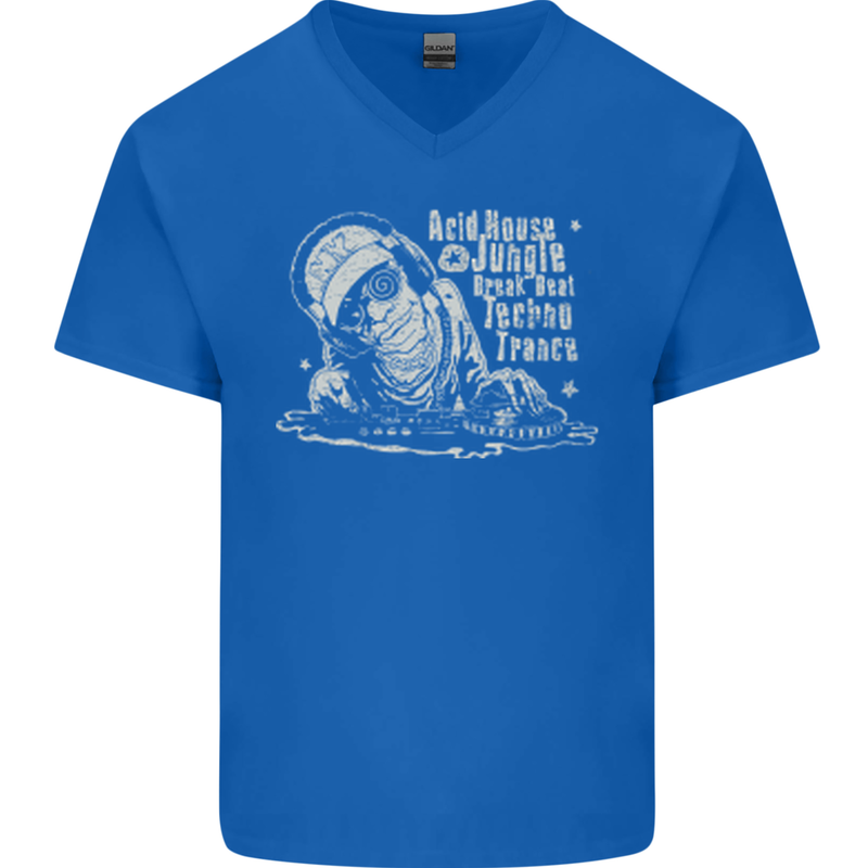 Twisted DJ Decks Vinyl DJing Acid House Mens V-Neck Cotton T-Shirt Royal Blue