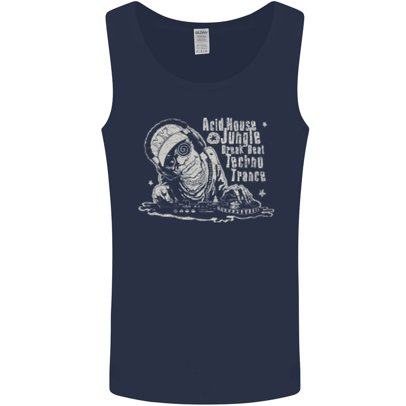 Twisted DJ Decks Vinyl DJing Acid House Mens Vest Tank Top Navy Blue