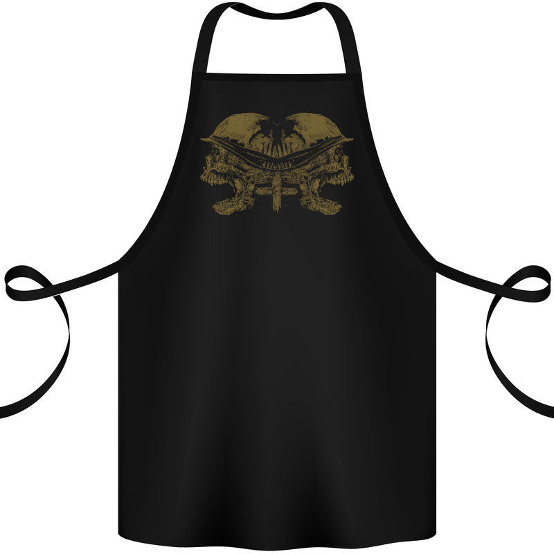 Two Army Skulls Gothic Biker Heavy Metal Rock Cotton Apron 100% Organic Black