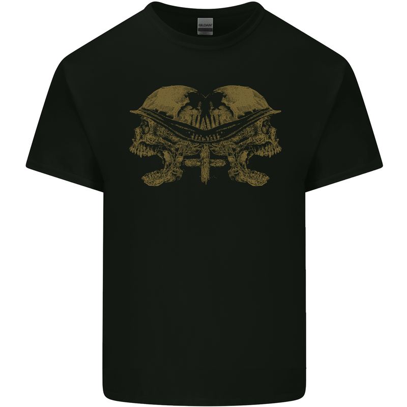 Two Army Skulls Gothic Biker Heavy Metal Rock Kids T-Shirt Childrens Black