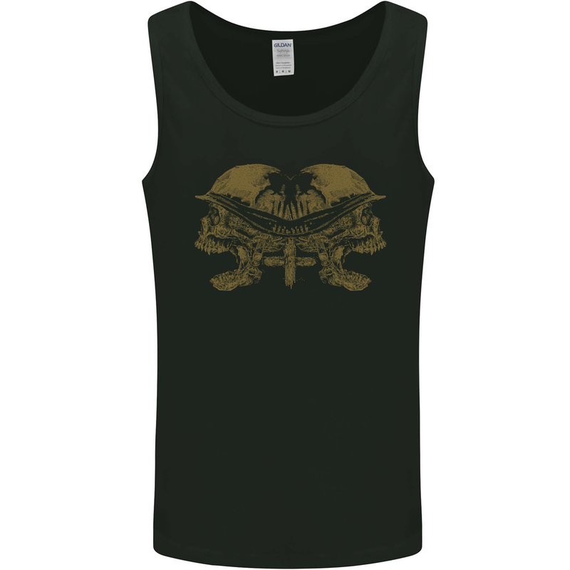 Two Army Skulls Gothic Biker Heavy Metal Rock Mens Vest Tank Top Black