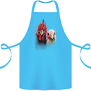 Two Colourful Chickens Watercolour Cotton Apron 100% Organic Turquoise