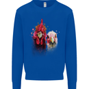 Two Colourful Chickens Watercolour Kids Sweatshirt Jumper Royal Blue