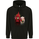 Two Colourful Chickens Watercolour Mens 80% Cotton Hoodie Black