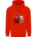 Two Colourful Chickens Watercolour Mens 80% Cotton Hoodie Bright Red