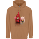 Two Colourful Chickens Watercolour Mens 80% Cotton Hoodie Caramel Latte