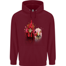 Two Colourful Chickens Watercolour Mens 80% Cotton Hoodie Maroon