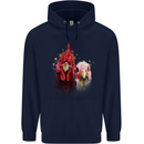 Two Colourful Chickens Watercolour Mens 80% Cotton Hoodie Navy Blue