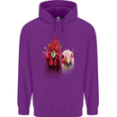Two Colourful Chickens Watercolour Mens 80% Cotton Hoodie Purple