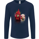 Two Colourful Chickens Watercolour Mens Long Sleeve T-Shirt Navy Blue