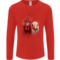 Two Colourful Chickens Watercolour Mens Long Sleeve T-Shirt Red