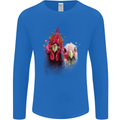 Two Colourful Chickens Watercolour Mens Long Sleeve T-Shirt Royal Blue
