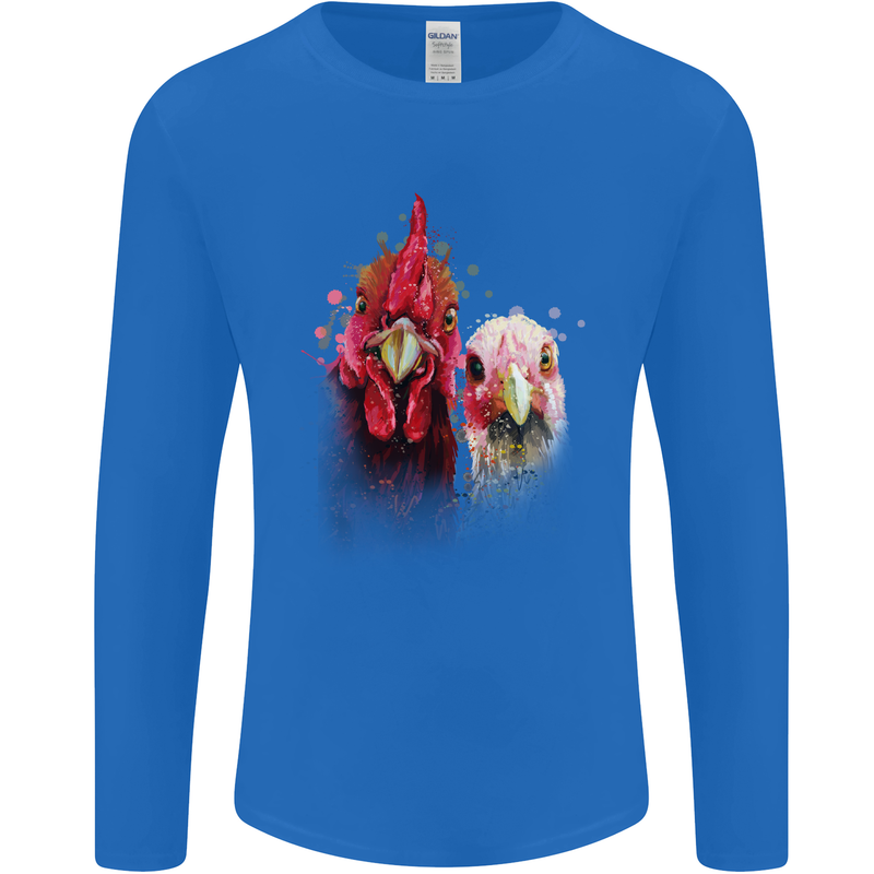 Two Colourful Chickens Watercolour Mens Long Sleeve T-Shirt Royal Blue