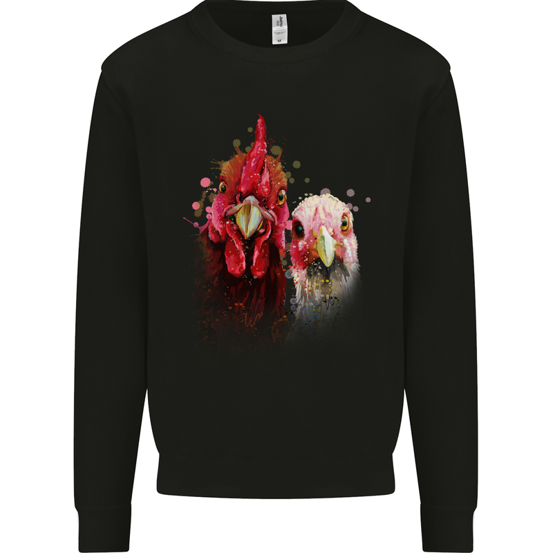 Two Colourful Chickens Watercolour Mens Sweatshirt Jumper Black