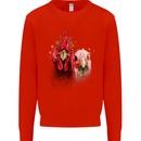 Two Colourful Chickens Watercolour Mens Sweatshirt Jumper Bright Red