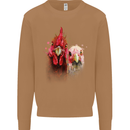 Two Colourful Chickens Watercolour Mens Sweatshirt Jumper Caramel Latte