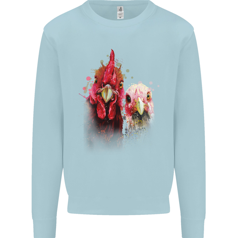 Two Colourful Chickens Watercolour Mens Sweatshirt Jumper Light Blue