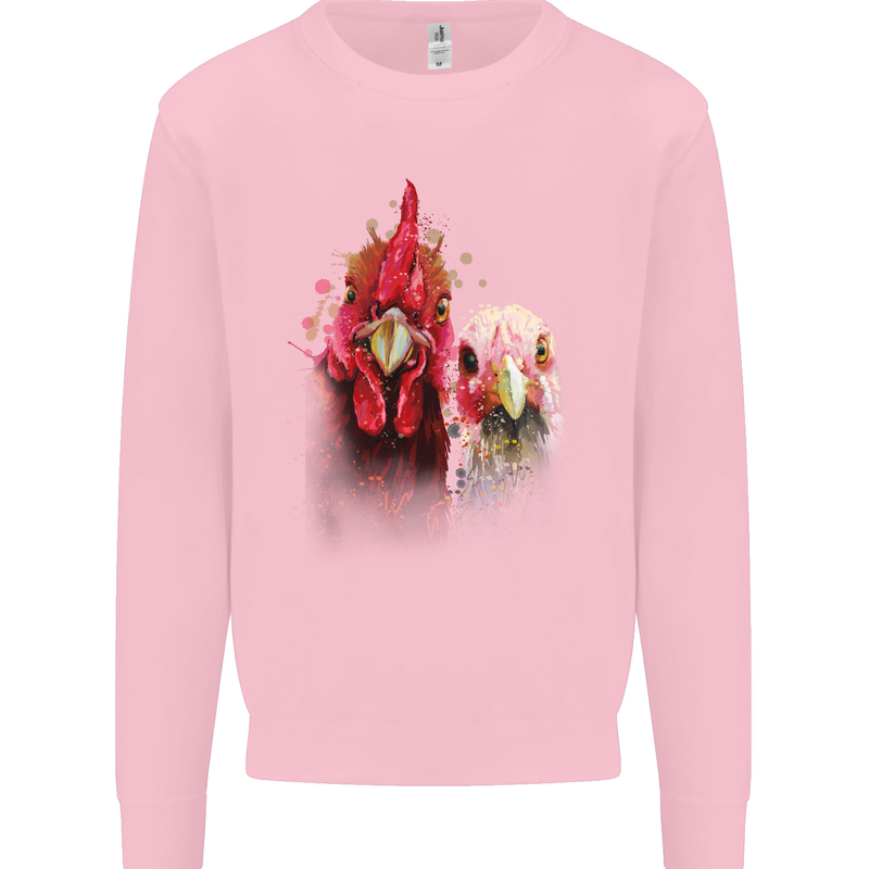 Two Colourful Chickens Watercolour Mens Sweatshirt Jumper Light Pink