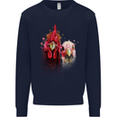 Two Colourful Chickens Watercolour Mens Sweatshirt Jumper Navy Blue
