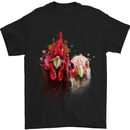 Two Colourful Chickens Watercolour Mens T-Shirt Cotton Gildan Black
