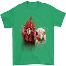 Two Colourful Chickens Watercolour Mens T-Shirt Cotton Gildan Irish Green
