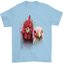 Two Colourful Chickens Watercolour Mens T-Shirt Cotton Gildan Light Blue