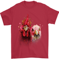 Two Colourful Chickens Watercolour Mens T-Shirt Cotton Gildan Red