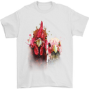 Two Colourful Chickens Watercolour Mens T-Shirt Cotton Gildan White