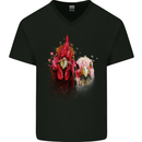 Two Colourful Chickens Watercolour Mens V-Neck Cotton T-Shirt Black