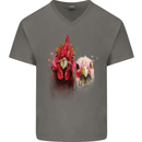 Two Colourful Chickens Watercolour Mens V-Neck Cotton T-Shirt Charcoal