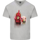 Two Colourful Chickens Watercolour Mens V-Neck Cotton T-Shirt Sports Grey