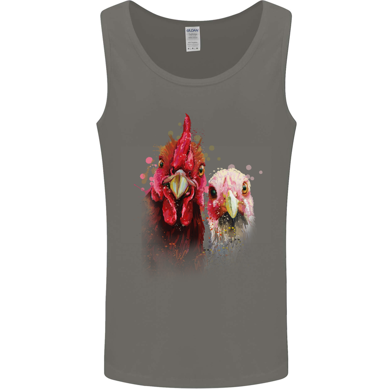 Two Colourful Chickens Watercolour Mens Vest Tank Top Charcoal