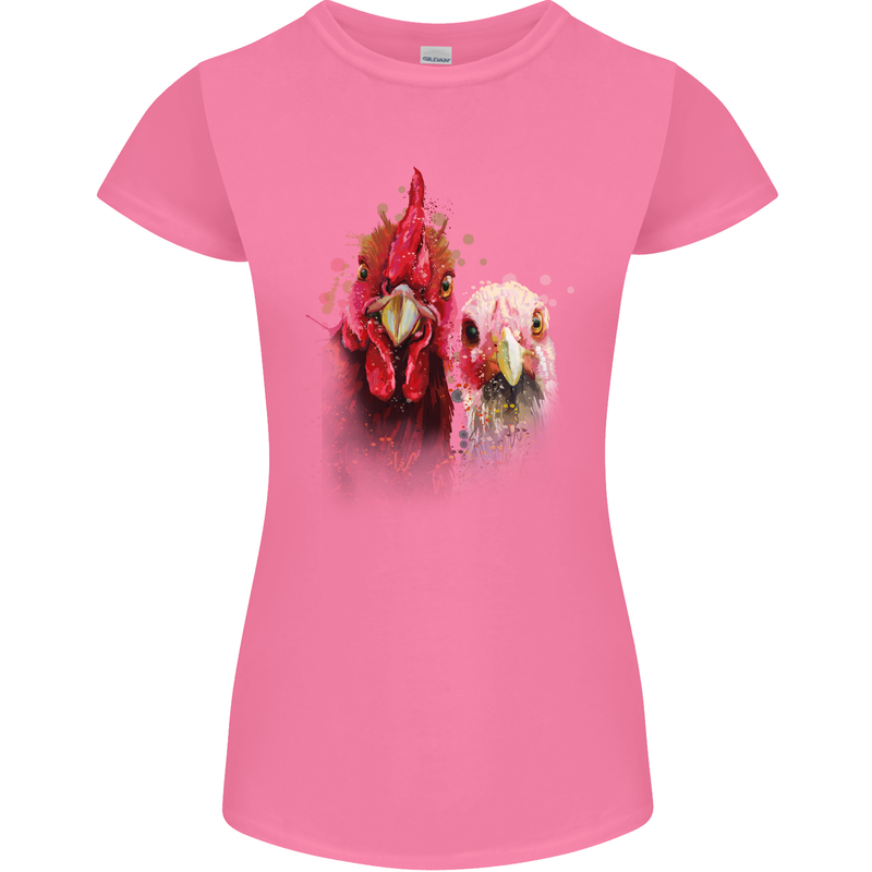 Two Colourful Chickens Watercolour Womens Petite Cut T-Shirt Azalea