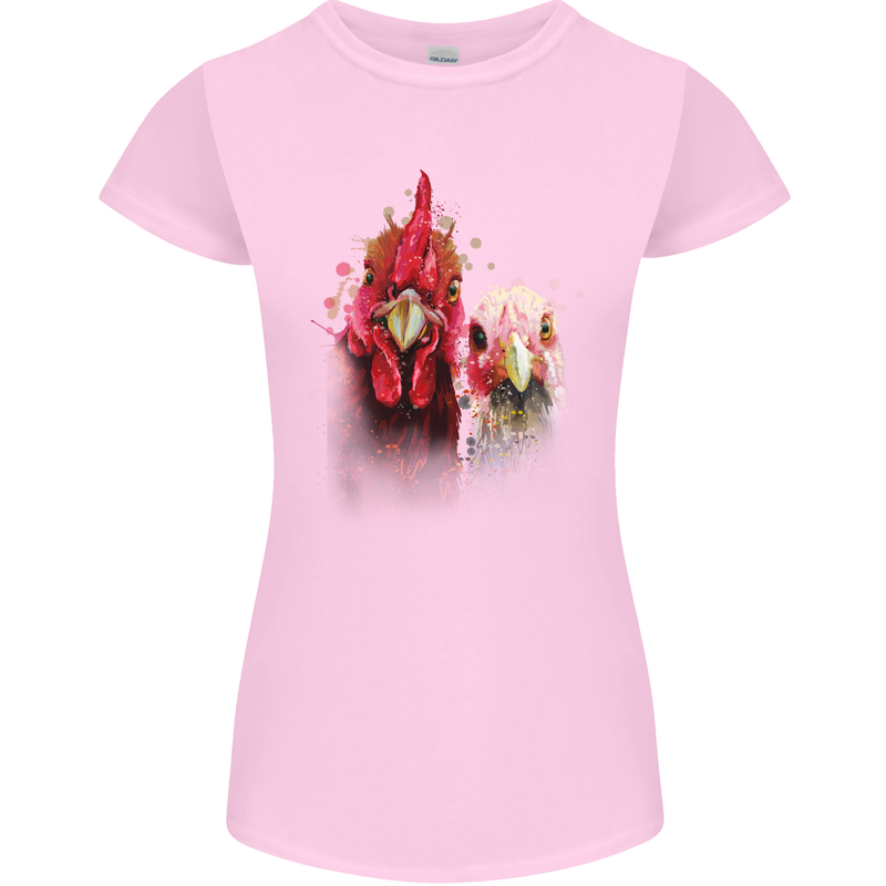 Two Colourful Chickens Watercolour Womens Petite Cut T-Shirt Light Pink