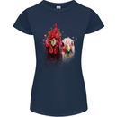 Two Colourful Chickens Watercolour Womens Petite Cut T-Shirt Navy Blue