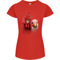 Two Colourful Chickens Watercolour Womens Petite Cut T-Shirt Red