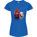 Two Colourful Chickens Watercolour Womens Petite Cut T-Shirt Royal Blue