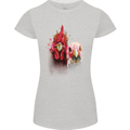 Two Colourful Chickens Watercolour Womens Petite Cut T-Shirt Sports Grey