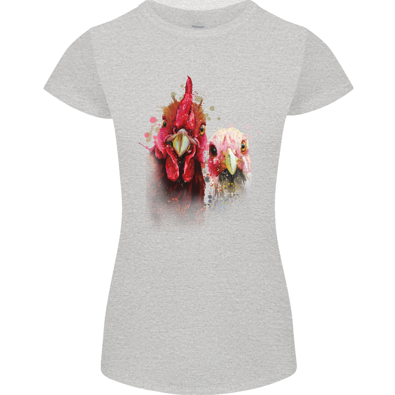 Two Colourful Chickens Watercolour Womens Petite Cut T-Shirt Sports Grey