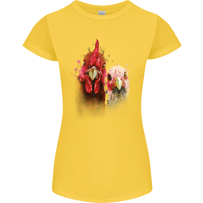 Two Colourful Chickens Watercolour Womens Petite Cut T-Shirt Yellow