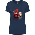 Two Colourful Chickens Watercolour Womens Wider Cut T-Shirt Navy Blue