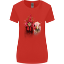 Two Colourful Chickens Watercolour Womens Wider Cut T-Shirt Red